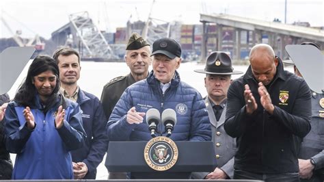 Biden visits site of Baltimore bridge collapse for the first time.